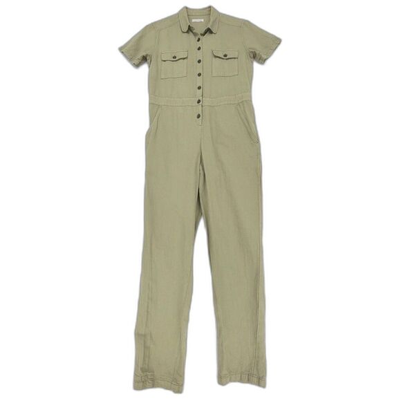 OUTERKNOWN S.E.A. Linen Short Sleeve Button Down Workwear Jumpsuit Sagebrush XS - Picture 1 of 10